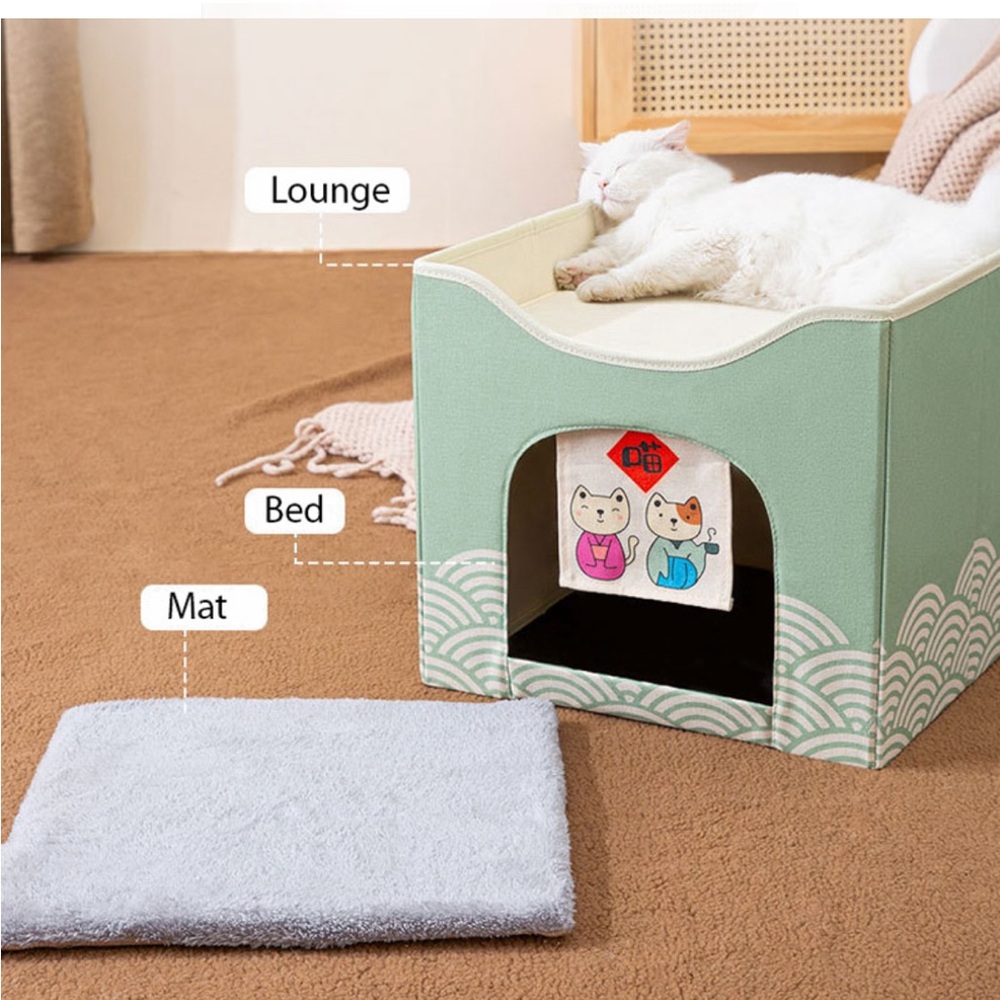 Cat Bed for Indoor Cats Cube House, Covered Cat Cave Beds - Picture 3 of 4